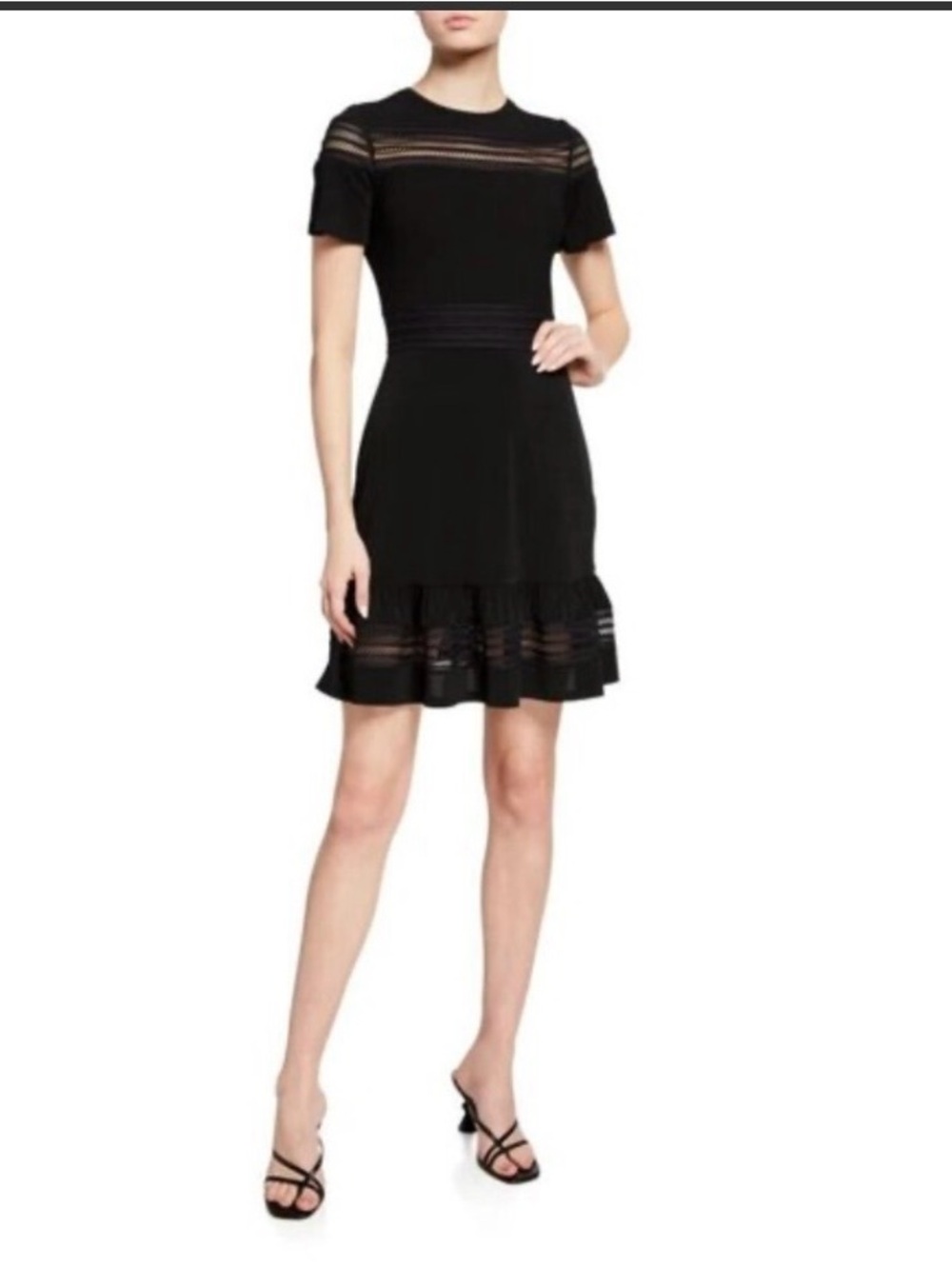 Michael Kors Crepe Jersey and Mesh Ruffled Dress Size 2X Black A-Line NWT